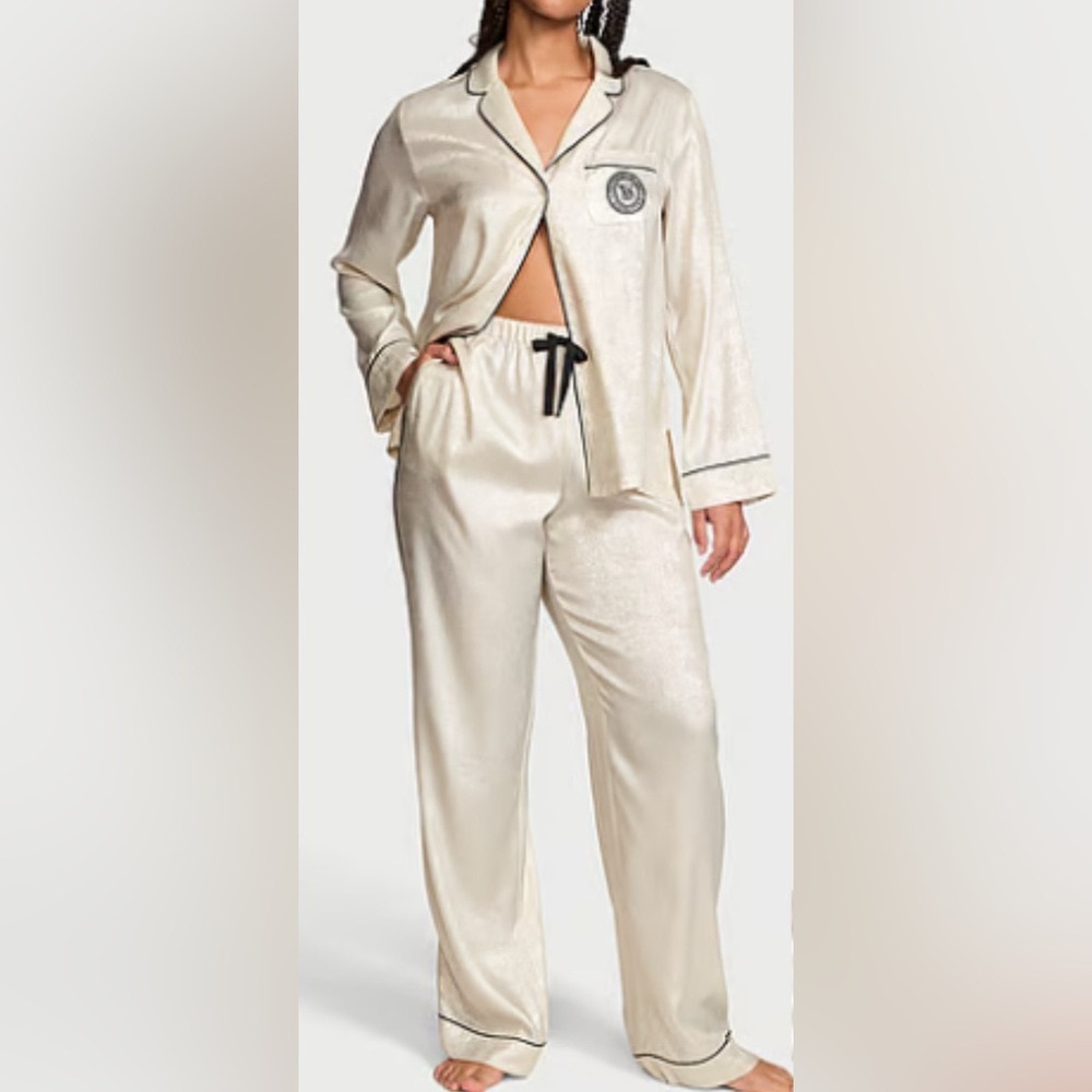 NWT VICTORIA SECRET GLAZED SATIN LONG PAJAMA SET SIZE XXL